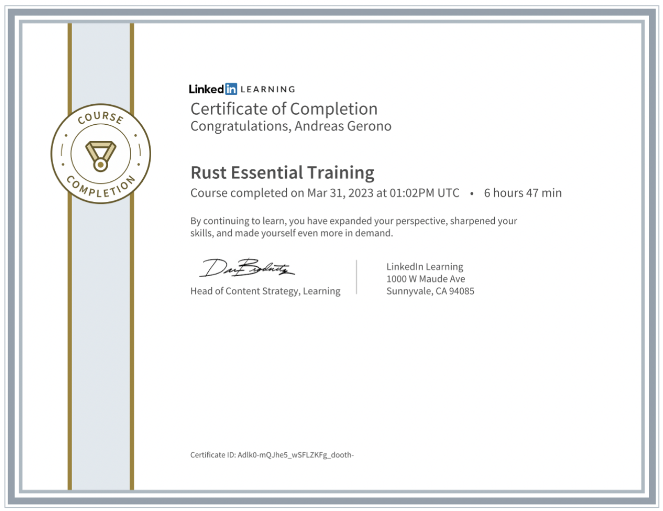 rust certificate